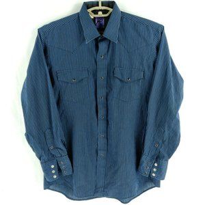 Vintage USA Made Roper Blue Striped Western Pearl Snap Shirt Mens Large